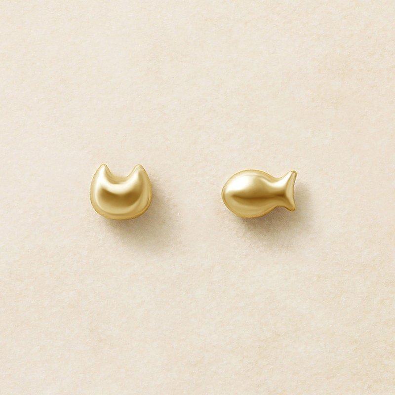 【Second Earrings】 18K 黃金黃貓&魚耳環 - 耳環/耳夾/耳骨夾 - 貴金屬 