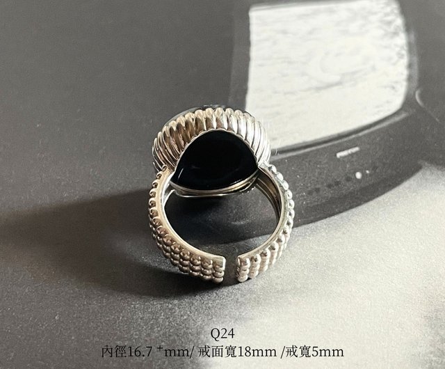 天然和田玉聚墨青花銀鑲戒指|寂息Q24 25 28 JJJJade studio｜戒指人氣