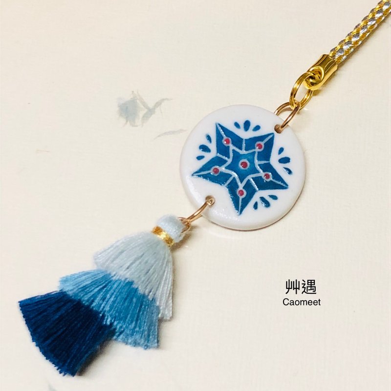 Ceramic hand-painted pendant dark blue series - Charms - Porcelain 