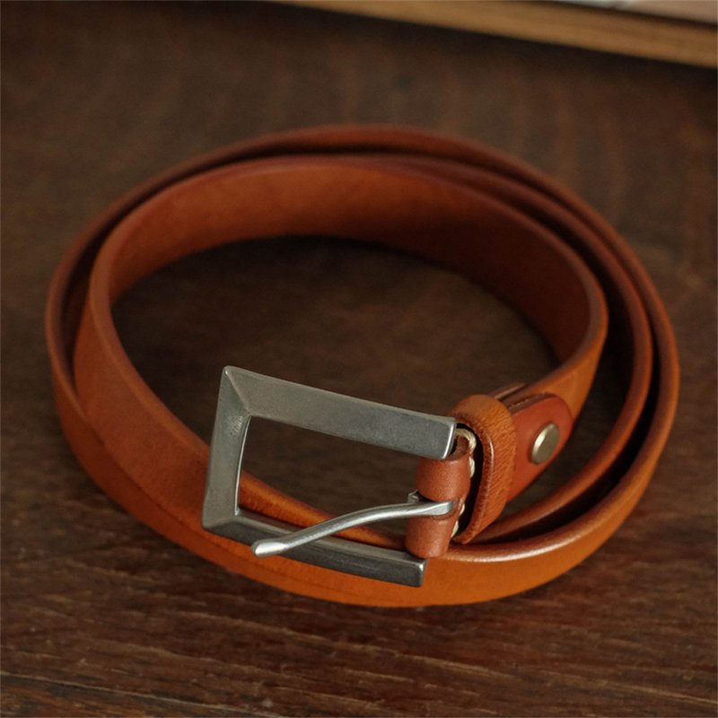 Khaki top layer cowhide vintage distressed leather belt 105CM - เข็มขัด - หนังแท้ สีเหลือง