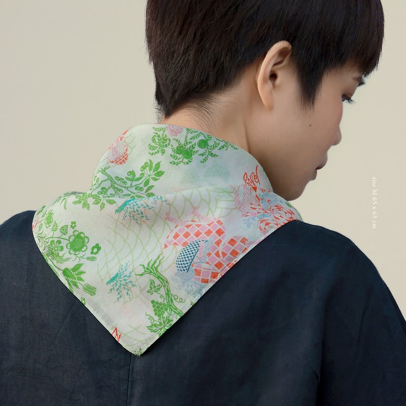 Printed silk cotton scarf-LACE STORY (water vapor gray) - Scarves - Silk Multicolor