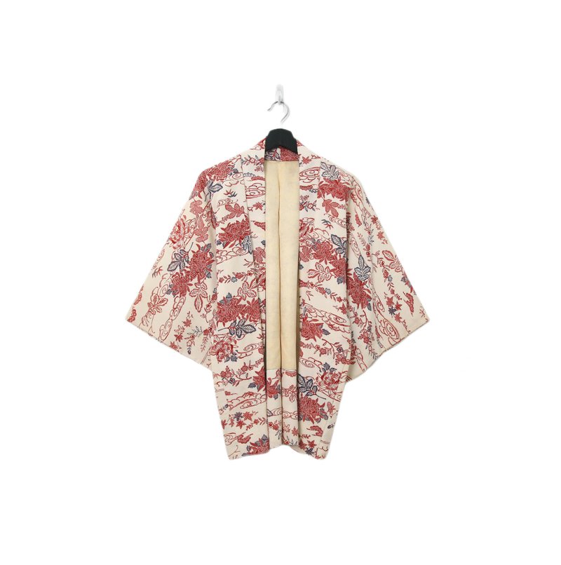 Back to Green-日本帶回羽織 古典花卉  kb-78/vintage kimono - 女大衣/外套 - 絲．絹 