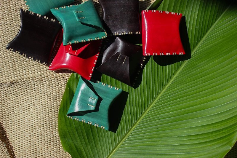 Plumpurse/ coin purse/ coin keeper/ leather purse/ designed pouch/ handmade pouch/green-red-black - 散紙包 - 真皮 綠色
