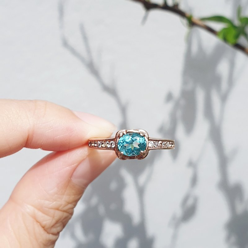 Apatite ring set with white topaz, silver925 - General Rings - Gemstone Blue