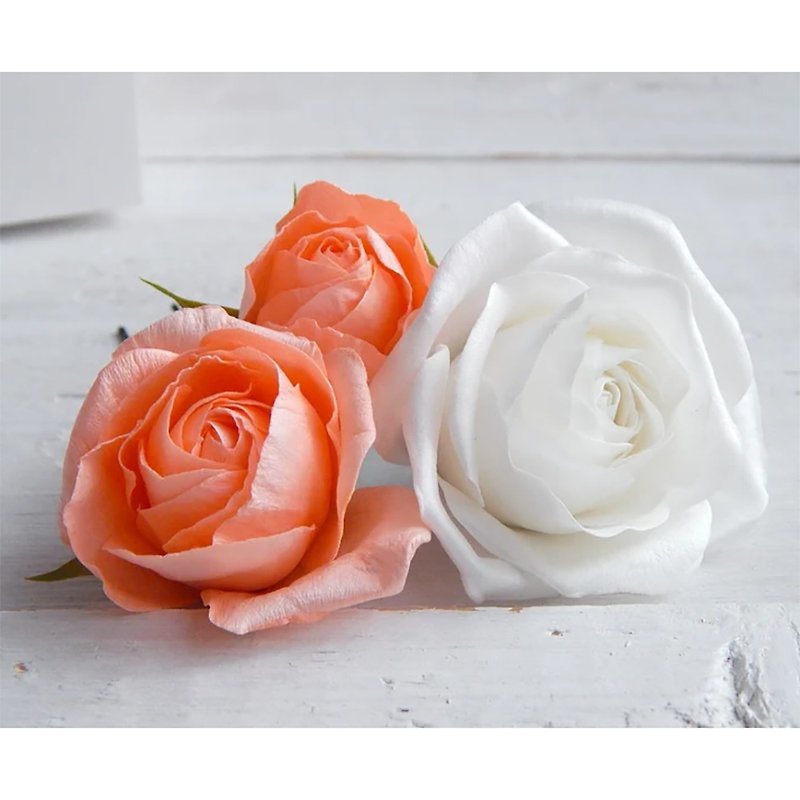 3 pcs White rose hair pins Peach flower hair clip Handmade Bridal hair piece - 髮飾 - 其他材質 多色
