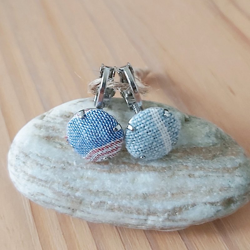 Sakura earrings ear clip - Earrings & Clip-ons - Cotton & Hemp Blue