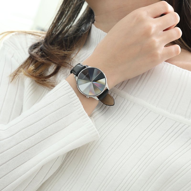 THE DIAMOND コレクション - LEDスチールカラーステンレス鋼黒色レザーバンド腕時計
