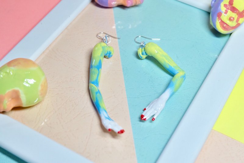 Barbie hand Earrings /handprinted earrings/Vintage Mattel / Hip hop/weirds/style - Earrings & Clip-ons - Plastic Green