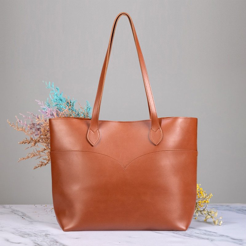 British Tote Bag - Caramel Brown Shoulder Gift Leather Retro College Handmade Birthday Side Back Leather - Handbags & Totes - Faux Leather Brown