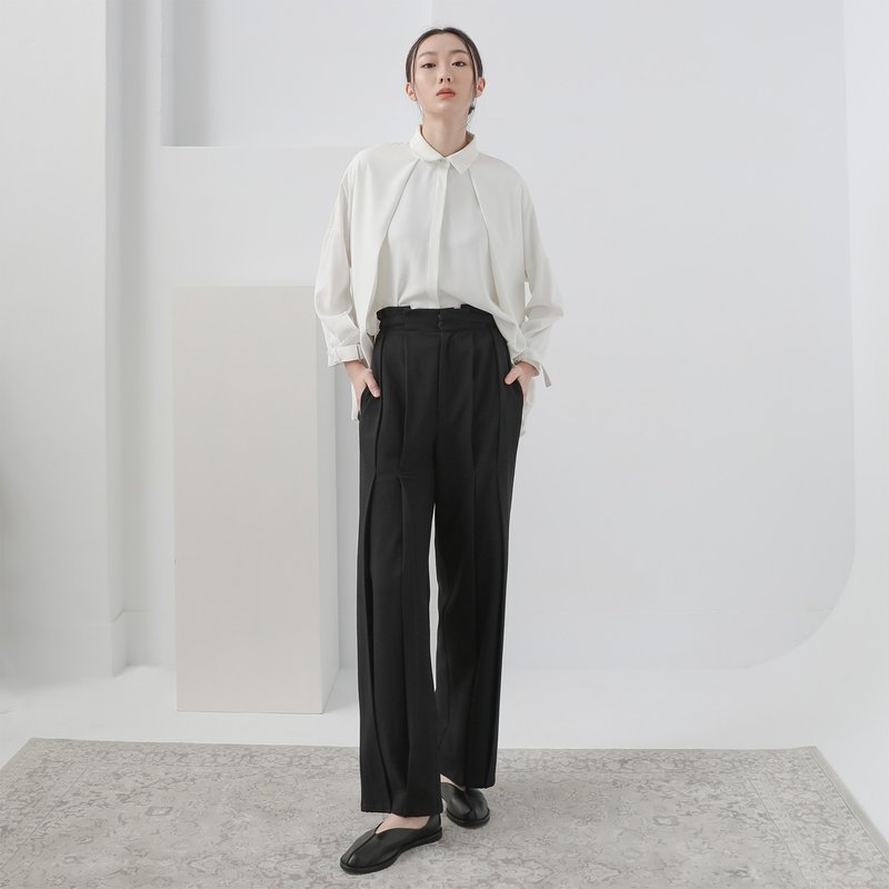 Congcong_rush double pleated trousers_22AF204_black - กางเกงขายาว - เส้นใยสังเคราะห์ สีดำ