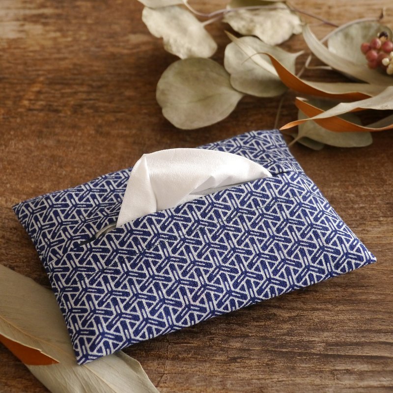 和服口袋面紙盒格子 - 其他 - 棉．麻 藍色