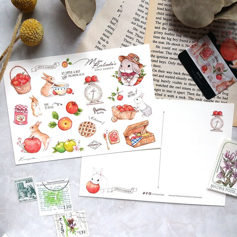 Bunny Bell Adventures postcard - Apple paragraph - การ์ด/โปสการ์ด - กระดาษ สีแดง
