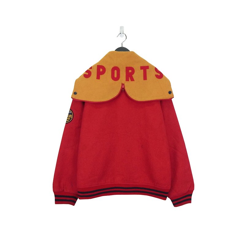 A‧PRANK: DOLLY :: retro VINTAGE red and yellow color (lapel / hooded) team sports jacket (J711065) - เสื้อแจ็คเก็ต - ผ้าฝ้าย/ผ้าลินิน 