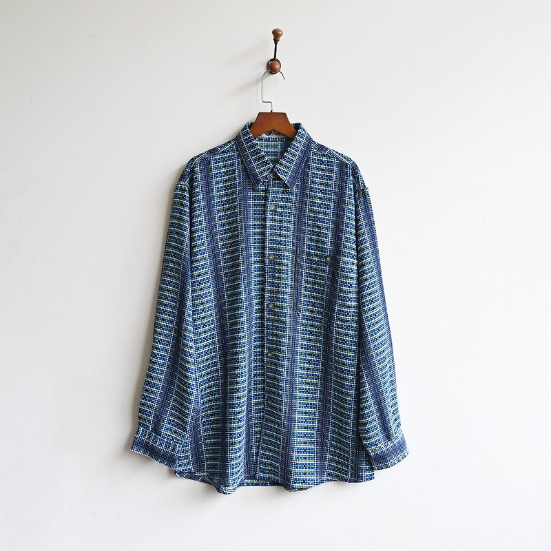 【エッグプラントヴィンテージ】デジタルコードプリントヴィンテージシャツ - シャツ・ブラウス - その他の化学繊維 ブルー