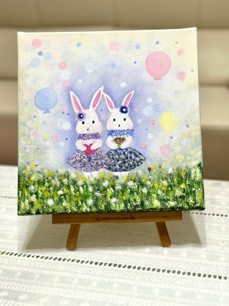 [Cute Bunny] Frameless painting/hanging painting/ Acrylic painting/landscape painting/healing painting/original hand painting - โปสเตอร์ - อะคริลิค 