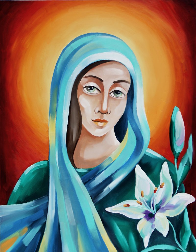 Virgin Mary Painting Our Lady Original Art Madonna Artwork Catholic Wall Art Oil - Posters - Other Materials Multicolor