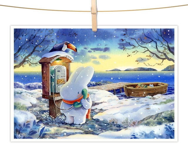 afu水彩イラストポストカード - 冬の言葉 - ショップ afulee はがき