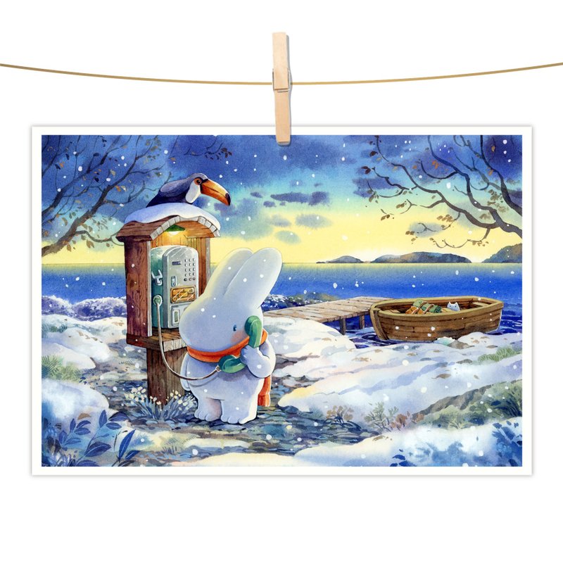 afu水彩插畫明信片 - 冬日話語 - 卡片/明信片 - 紙 