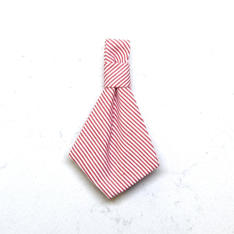 Clearance! Handmade Striped Pet Dog Collar Accessory - Tie - Fresh Red【ZAZAZOO】 - ปลอกคอ - ผ้าฝ้าย/ผ้าลินิน สีแดง