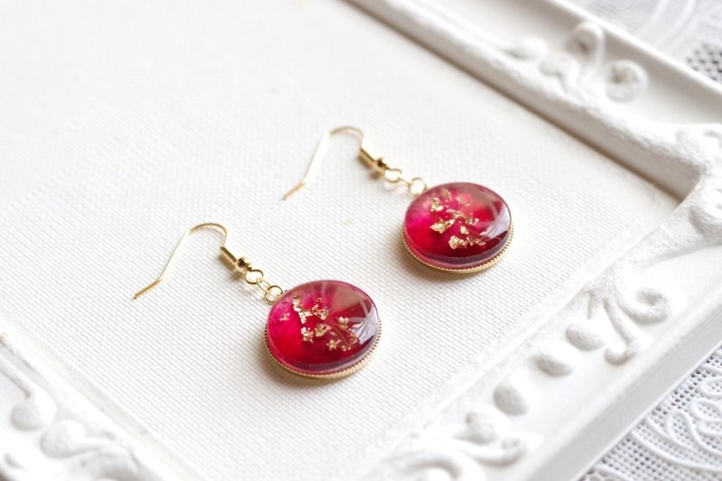 Resin Art Round Earrings - Dream - ต่างหู - เรซิน สึชมพู