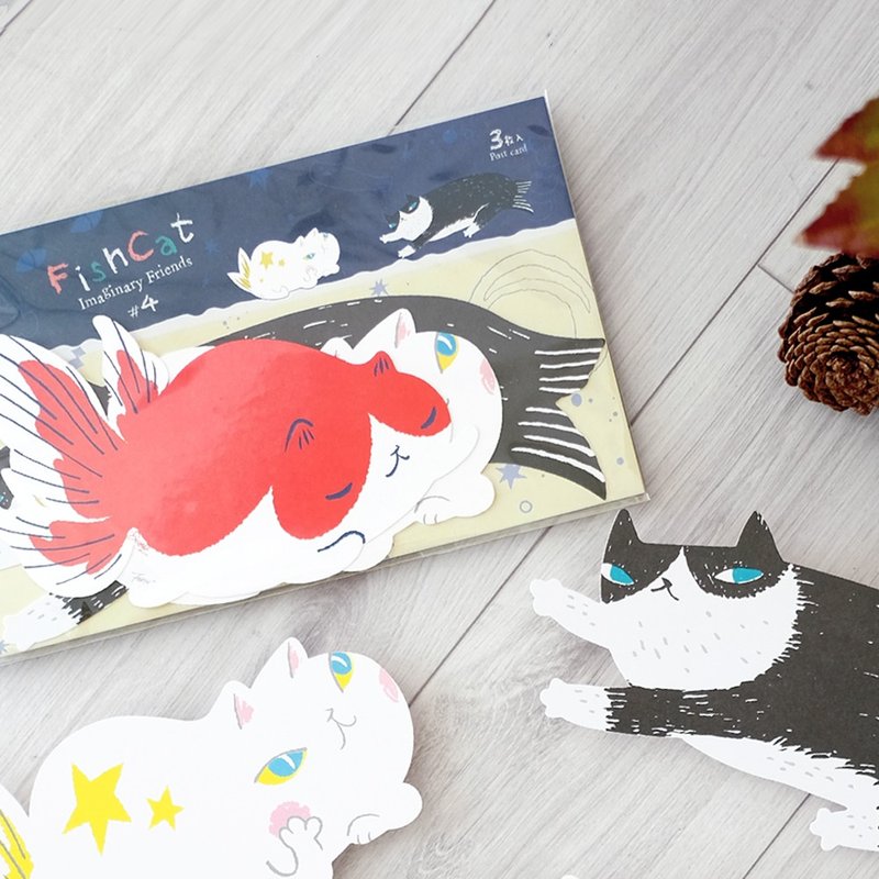 #4 fishcat明信片組 三入 imaginary friends 金魚喵 - 卡片/明信片 - 紙 多色