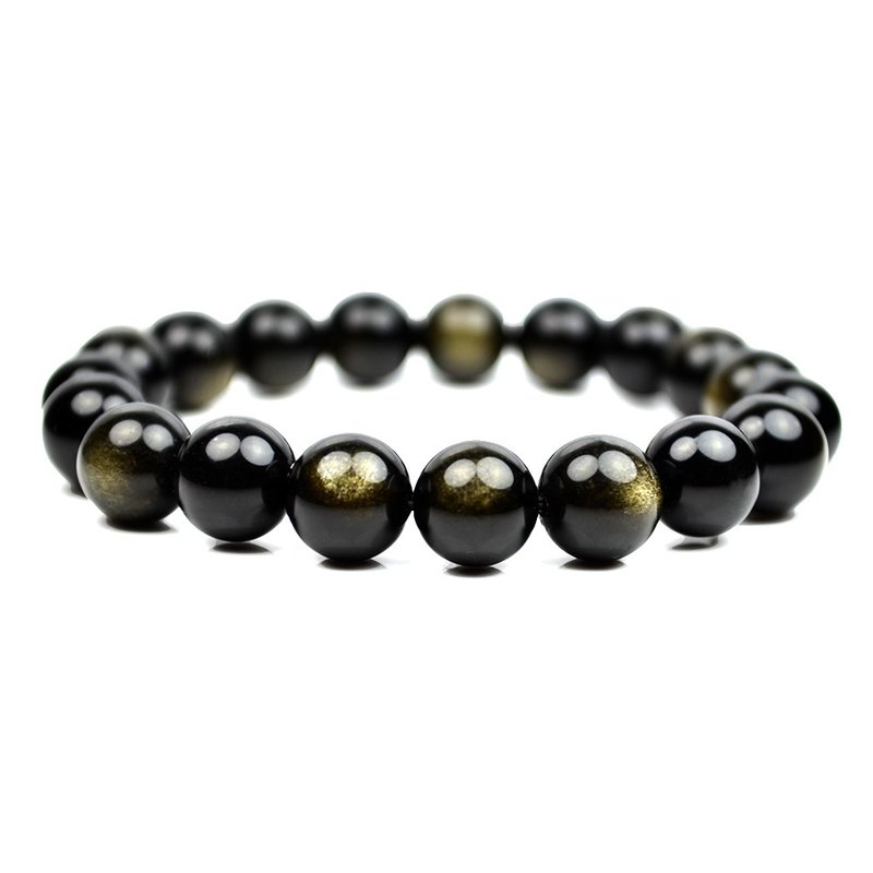 Gold Obsidian Bead Bracelets Sunrise Golden Spark Color 10mm - สร้อยข้อมือ - เครื่องประดับพลอย สีแดง