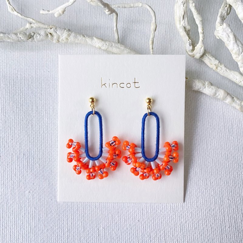 Coral Clip-On[Navy x Vivid Orange] - ต่างหู - ผ้าฝ้าย/ผ้าลินิน สีส้ม