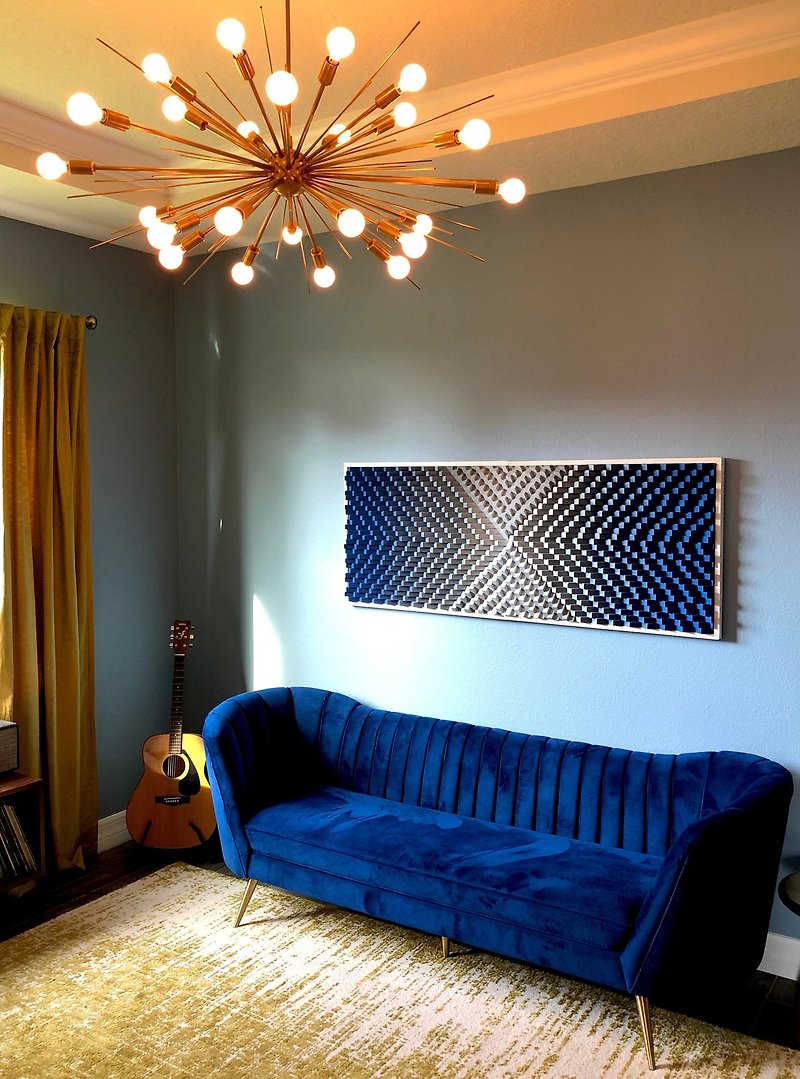 Wood Wall Art - Geometric Blue Wall Decor - 3D Acoustic Panel Sound Diffuser - 壁貼/牆壁裝飾 - 木頭 藍色