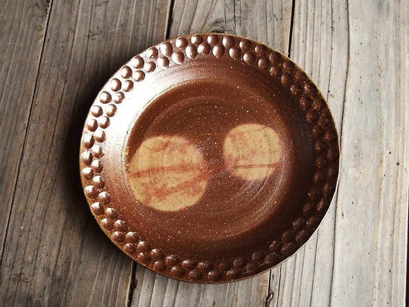 日本岡山備前 陶器 陶盤（21.5cm）sr3-017 - 小碟/醬油碟 - 陶 咖啡色