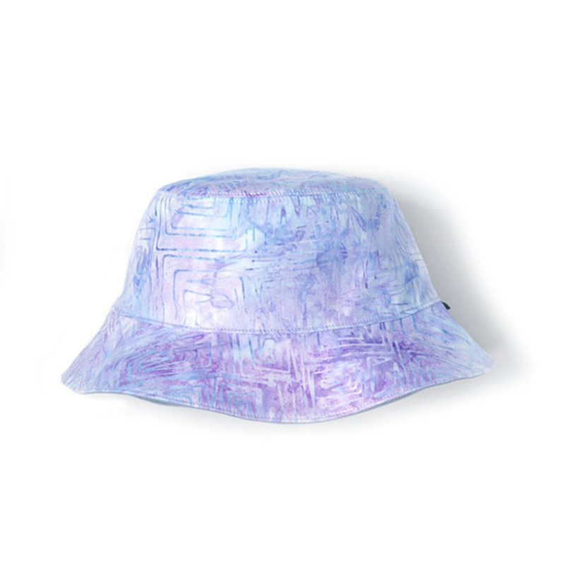 Mermaid Dream Blue Violet Stained Double-Sided Fisherman Hat - หมวก - ผ้าฝ้าย/ผ้าลินิน สีน้ำเงิน