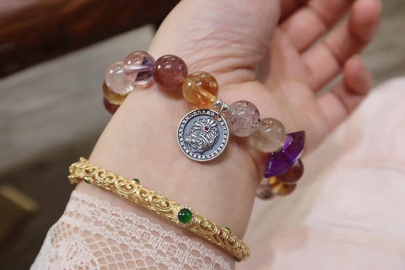 Zakiram's pure Silver multi-treasure lucky charm natural crystal multi-treasure 10mm single circle bracelet - Bracelets - Crystal 