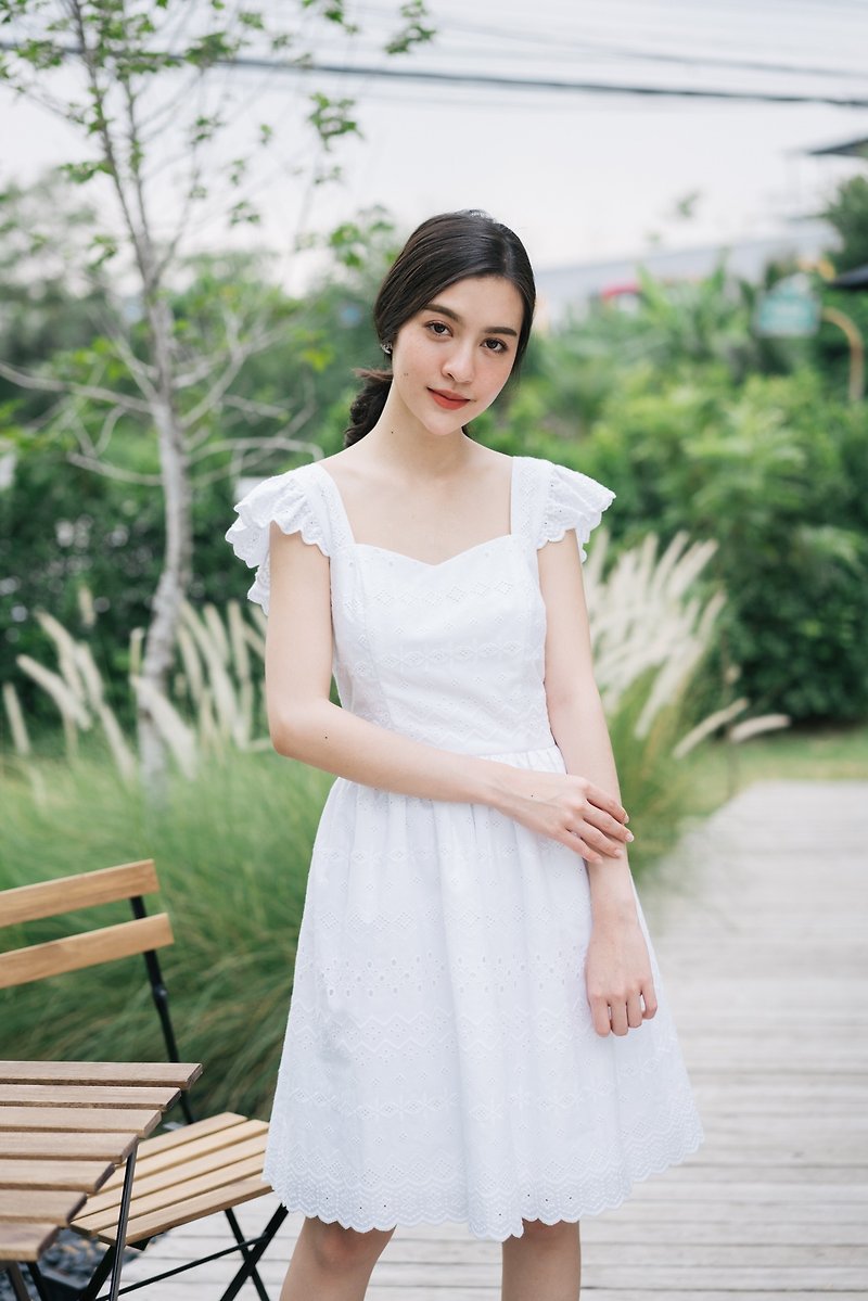 White lace dress cotton dress lace party dress romantic vintage sundress - 洋裝/連身裙 - 棉．麻 白色