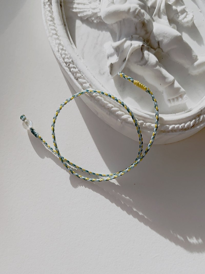 Elongated lime green + powder blue * 2 + lemon yellow four-strand ultra-fine Wax wire lucky rope Wax wire bracelet - Bracelets - Other Materials Blue