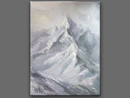 山の油絵 オリジナルアート 山の風景 キャンバスアート 掛絵画 印象派