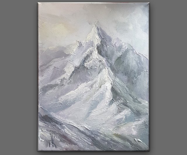 山の油絵 オリジナルアート 山の風景 キャンバスアート 掛絵画 印象派