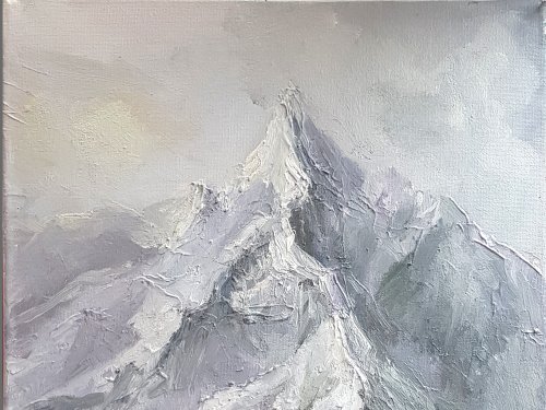 山の油絵 オリジナルアート 山の風景 キャンバスアート 掛絵画 印象派