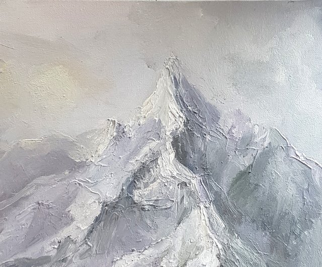 山の油絵 オリジナルアート 山の風景 キャンバスアート 掛絵画 印象派