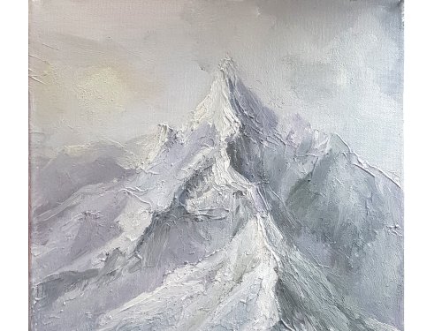 山の油絵 オリジナルアート 山の風景 キャンバスアート 掛絵画 印象派