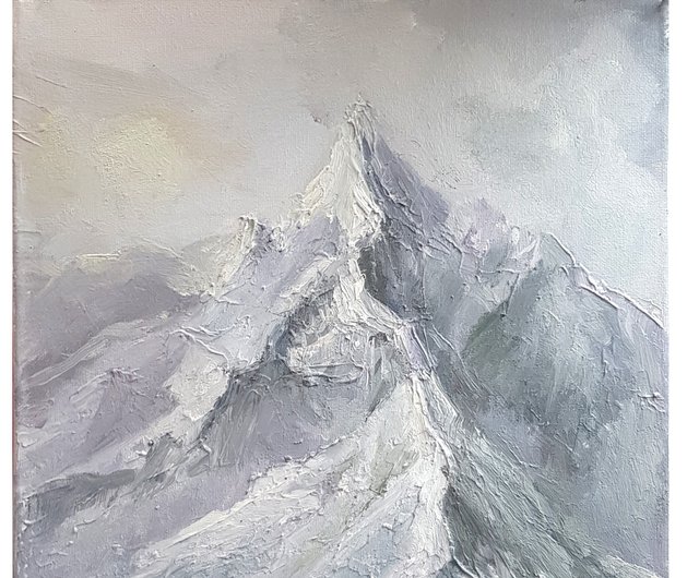 山の油絵 オリジナルアート 山の風景 キャンバスアート 掛絵画 印象派