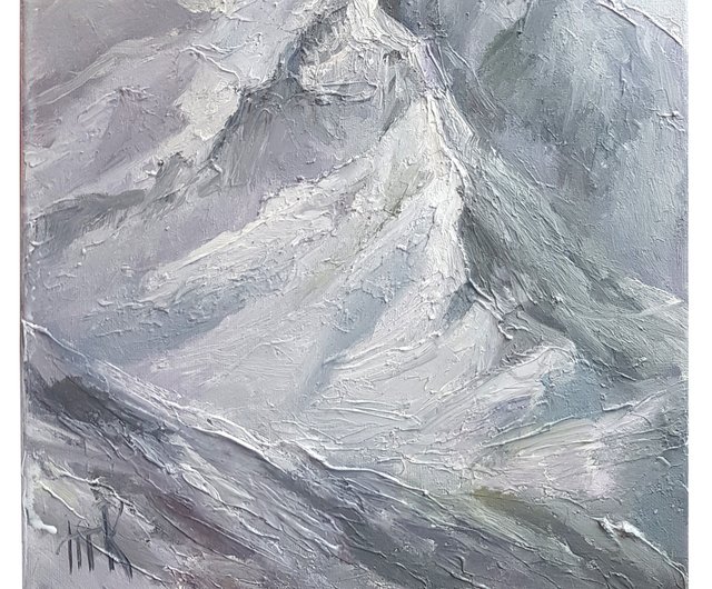 山の油絵 オリジナルアート 山の風景 キャンバスアート 掛絵画 印象派