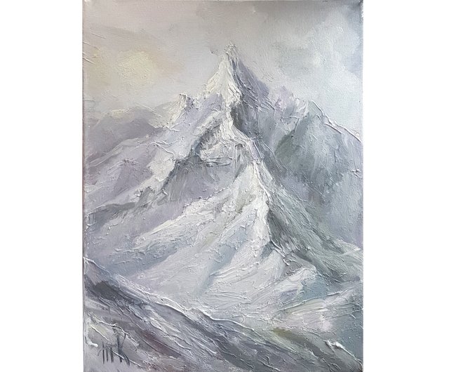 油絵　風景画　山　キャンバス 山の油絵 オリジナルアート 山の風景 キャンバスアート 掛絵画 印象派