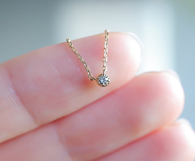 4月誕生石 K10 ダイヤモンドの一粒ネックレス ~Petela~ (K18 変更可能