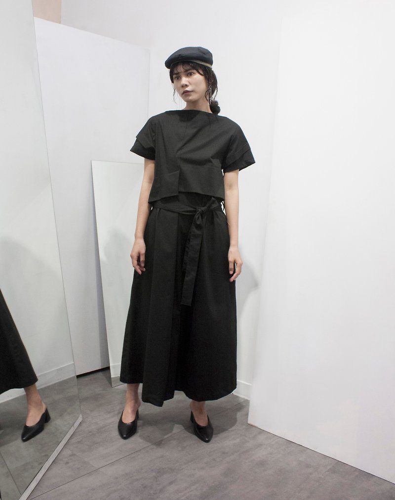 Black pleated dress - One Piece Dresses - Polyester Black