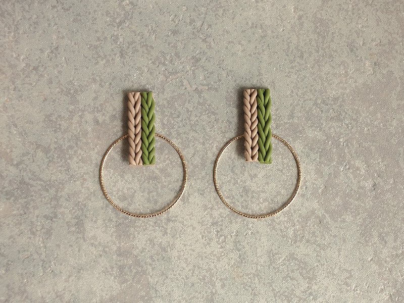 Knit and hoop earrings / earrings / khaki - Earrings & Clip-ons - Clay Green
