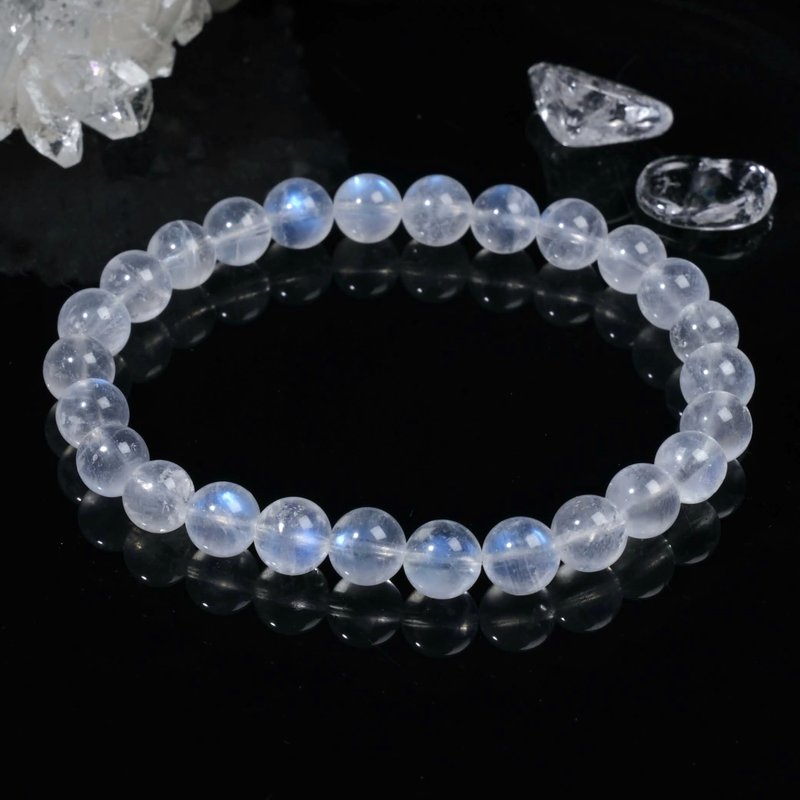 #573 One Picture One Thing/7.5mm Ice Transparent Blue Light Moonstone Crystal Bracelet Stone Love Popularity - สร้อยข้อมือ - คริสตัล สีใส