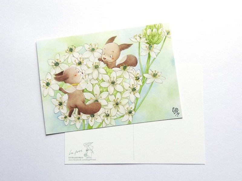 Bagels illustration postcard "star of Bethlehem - squirrels Flower Elf" - Cards & Postcards - Paper White
