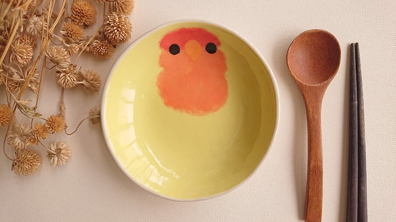 Hey!鳥朋友!黃化小鸚彩繪淺盤 - 盤子/餐盤 - 瓷 黃色