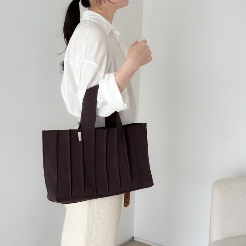Weave_Large tote_brown - 手提包/手提袋 - 棉．麻 