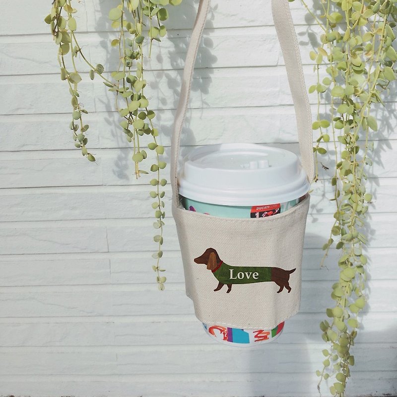 [Illustration] Dachshund Dog - Custom Name | Canvas Beverage Bag - Beverage Holders & Bags - Cotton & Hemp White