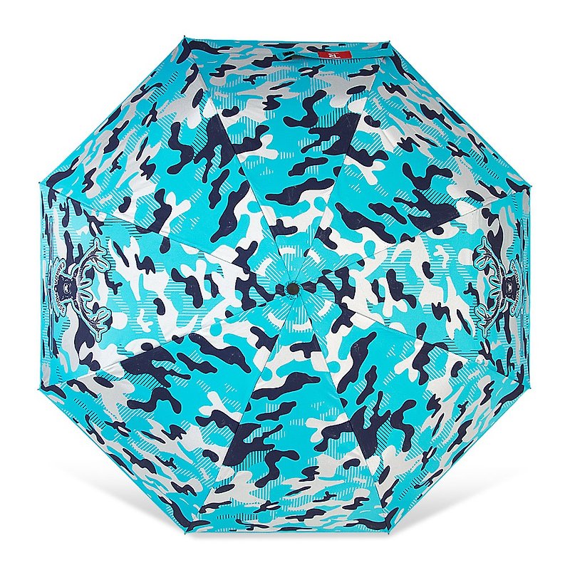 TDN迷彩麋鹿降溫13度黑膠自動開收傘雨傘防風抗UV自動傘(蒂芬藍) - 雨傘/雨衣 - 防水材質 藍色